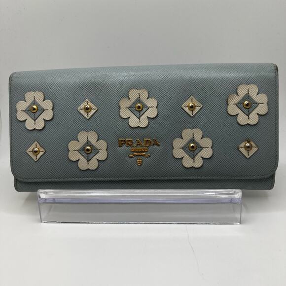 GUC Rare Prada Baby Blue Floral Long Wallet - Picture 1 of 10